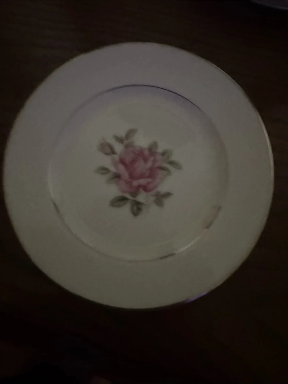 Classic White Dessert Plate with Pink Rose Motif